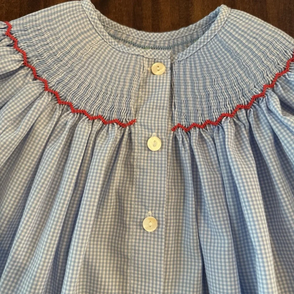 The Smockling Smocked Apple Dress Size 4 Blue Gingham Back To School - Picture 5 of 7